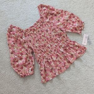 Nanette Lepore pink orange floral blouse with pouffy sleeves XS NWT